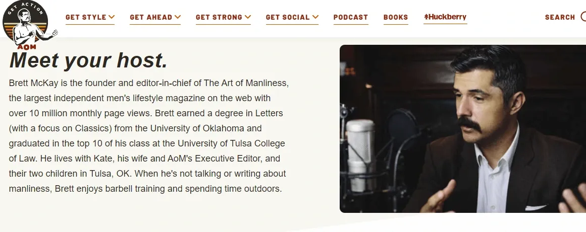 Art of manliness home page with author portrait